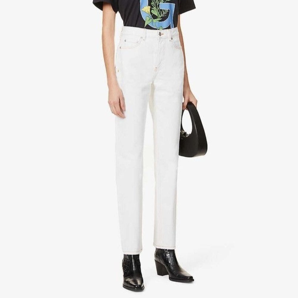 NWT Ganni Straight-leg High-rise Organic-denim Jeans In‎ Bright White Size 29